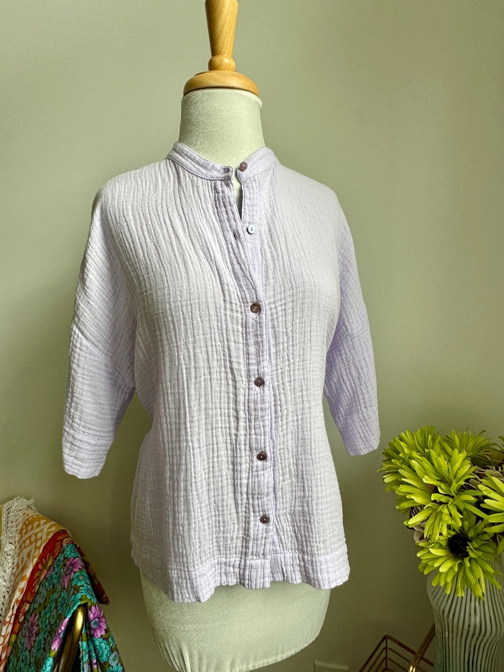 Eileen Fisher Lavender Button-Front Gauze Top